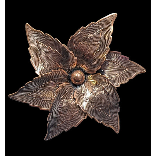 Vintage 50s Etched Copper Floral Star Brooch