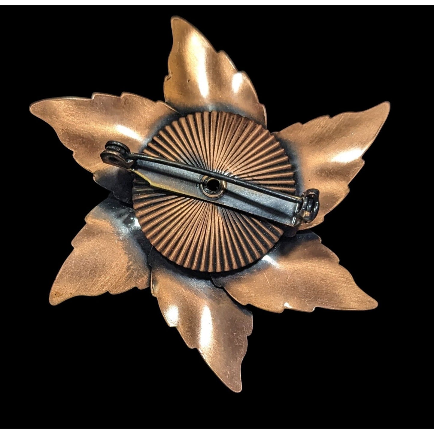 Vintage 50s Etched Copper Floral Star Brooch