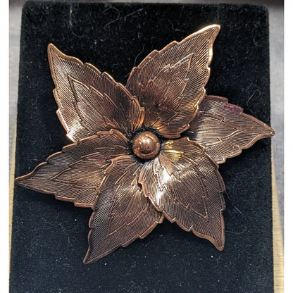 Vintage 50s Etched Copper Floral Star Brooch