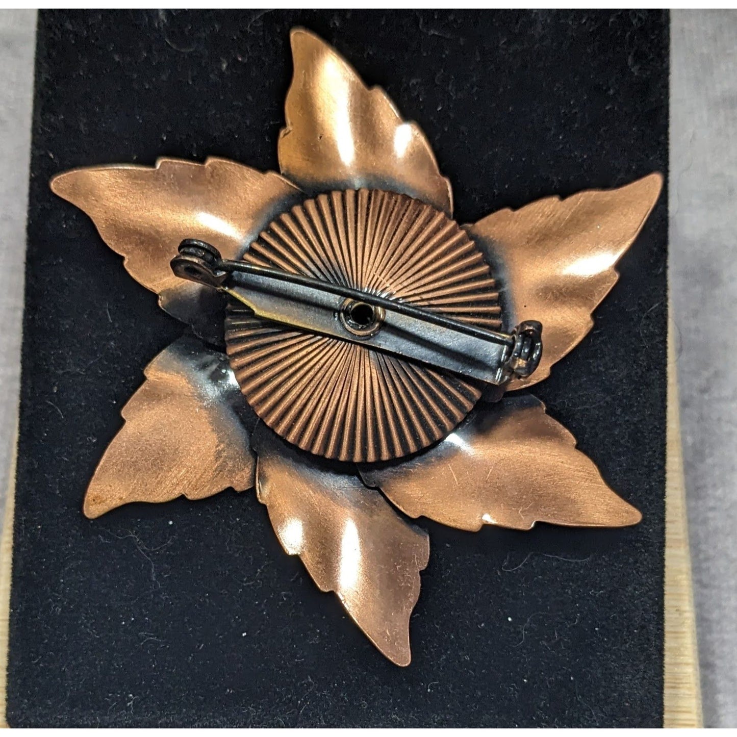 Vintage 50s Etched Copper Floral Star Brooch
