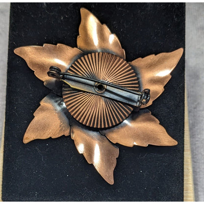 Vintage 50s Etched Copper Floral Star Brooch