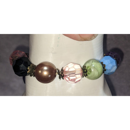 Boho Whimsy Tutti Frutti Peacock Heart Charm Beaded Bracelet