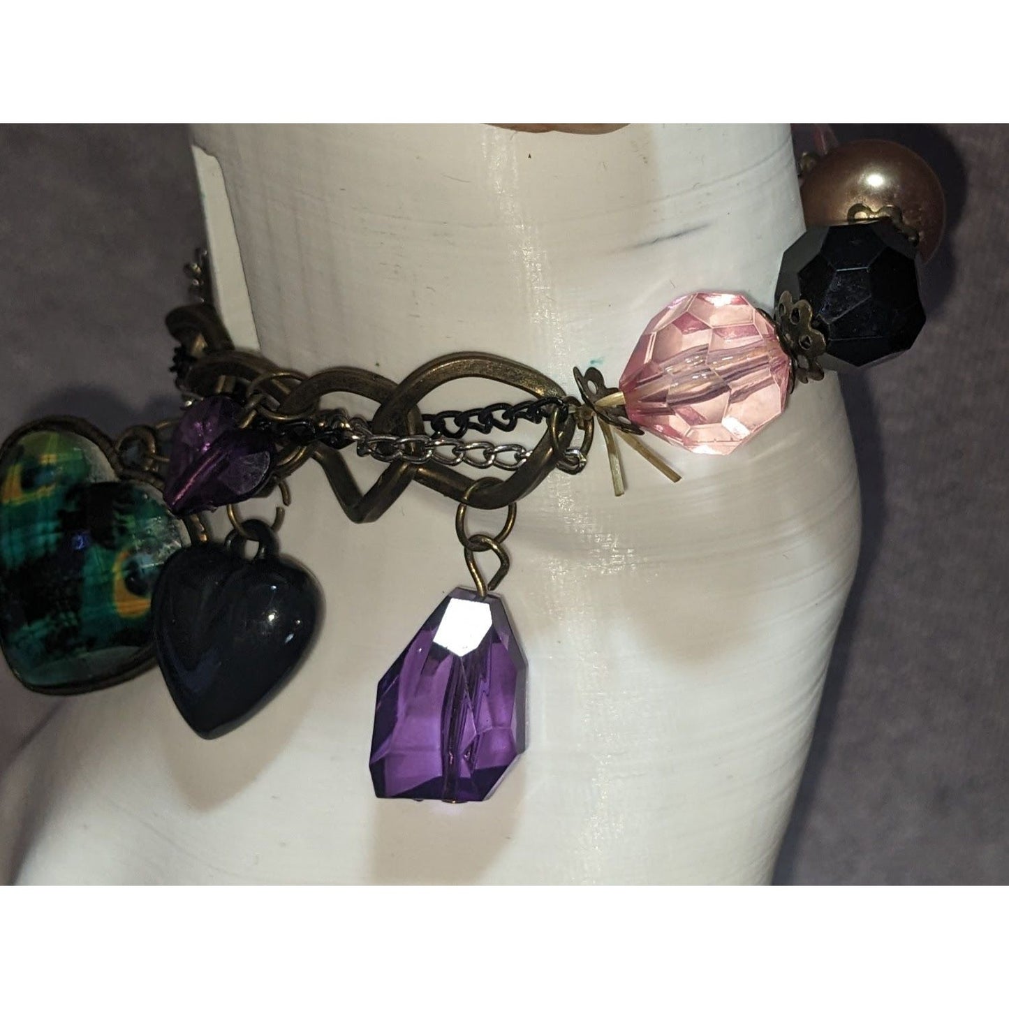 Boho Whimsy Tutti Frutti Peacock Heart Charm Beaded Bracelet