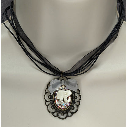 Vintage-Style Coquette Necklace With Doll-Inspired Cameo Pendant Victorian Gothic
