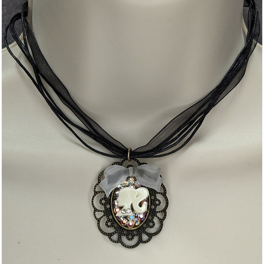 Vintage-Style Coquette Necklace With Doll-Inspired Cameo Pendant Victorian Gothic