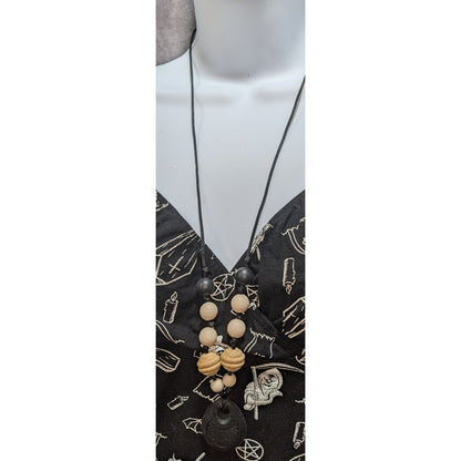 Silicone Fidget Necklace With Black Rope & Wooden-Like Accent Beads