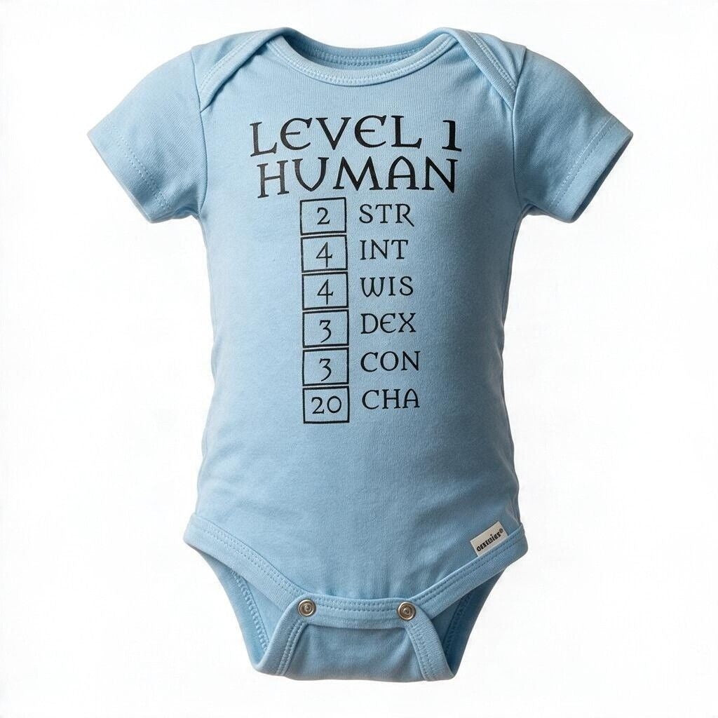 Gerber Level 1 Human Baby Onesie 0-3M Dungeons Dragons RPG Gamer Geek Nerd