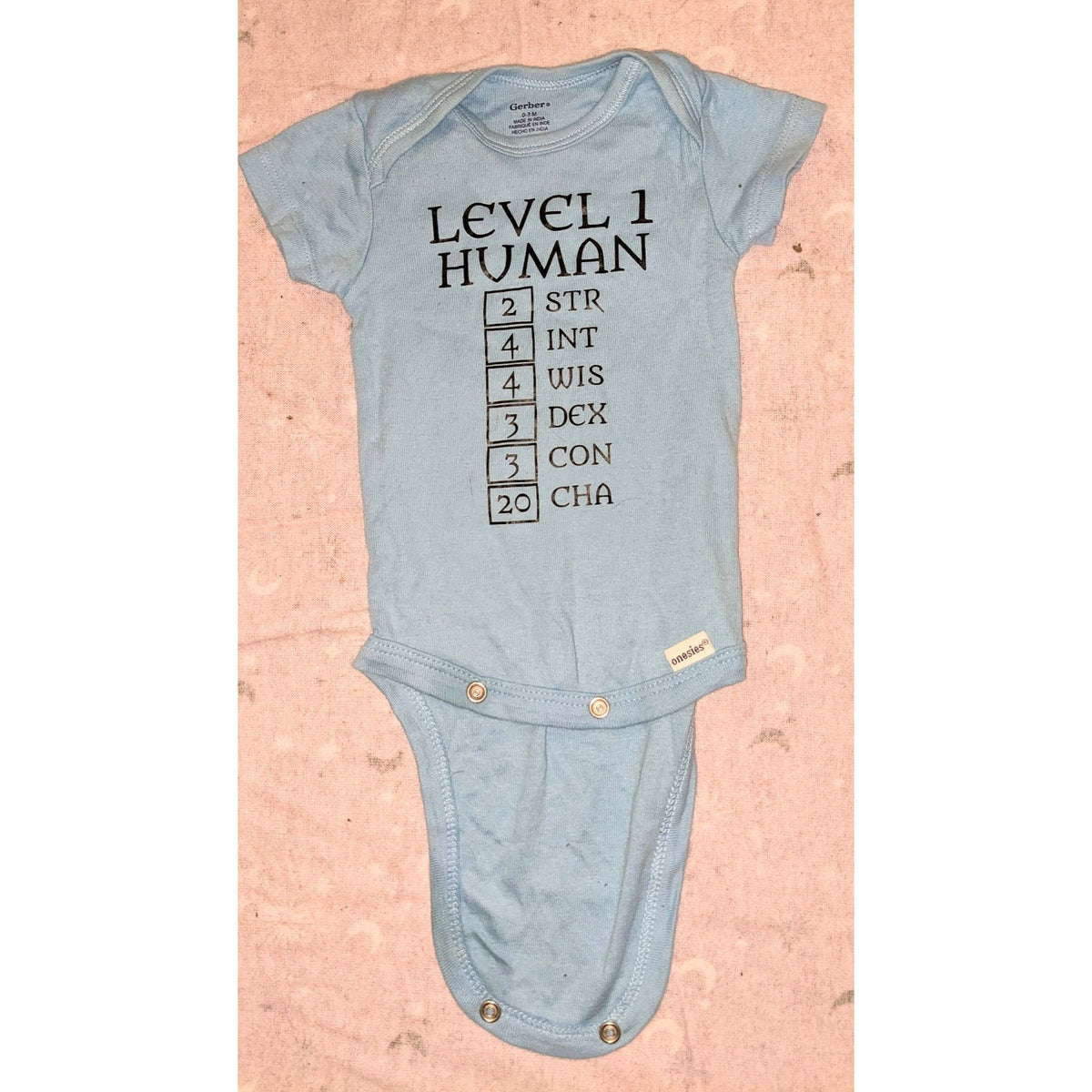 Gerber Level 1 Human Baby Onesie 0-3M Dungeons Dragons RPG Gamer Geek Nerd