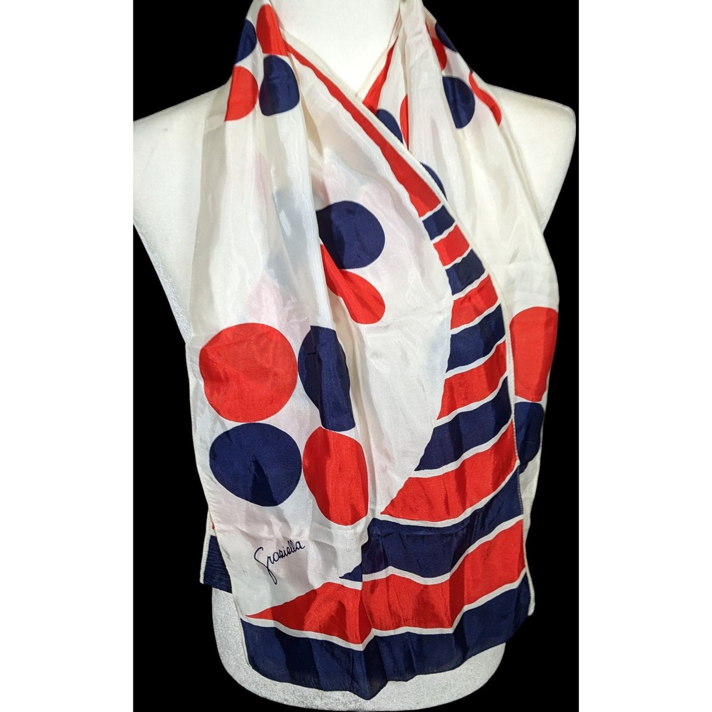 Vintage Graziella Red White And Blue Geometric Scarf