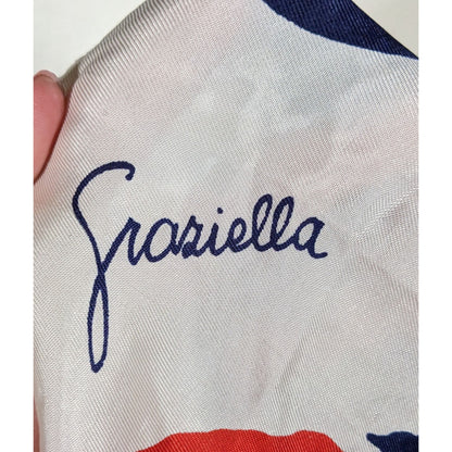 Vintage Graziella Red White And Blue Geometric Scarf