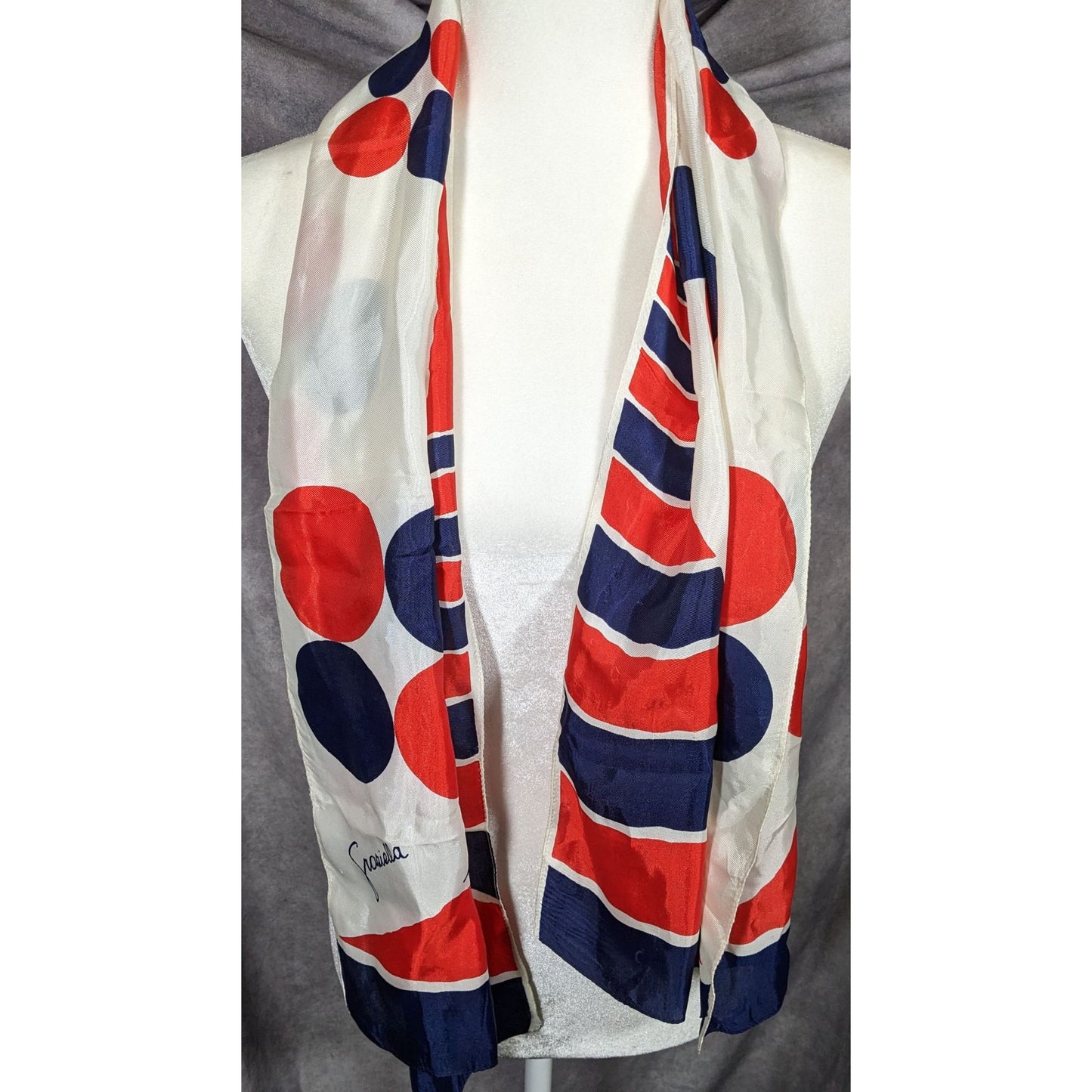 Vintage Graziella Red White And Blue Geometric Scarf