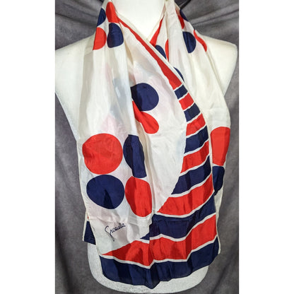 Vintage Graziella Red White And Blue Geometric Scarf