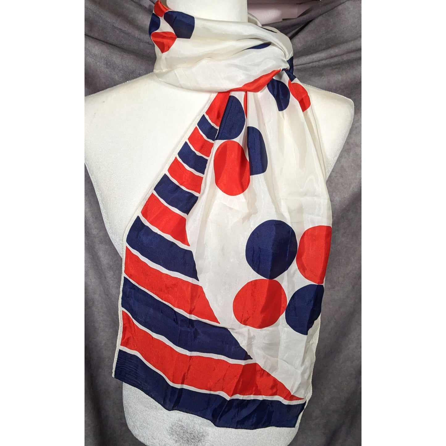 Vintage Graziella Red White And Blue Geometric Scarf