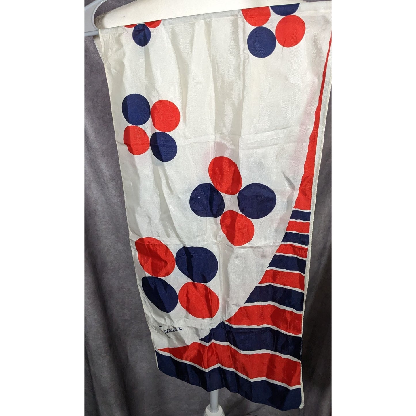 Vintage Graziella Red White And Blue Geometric Scarf