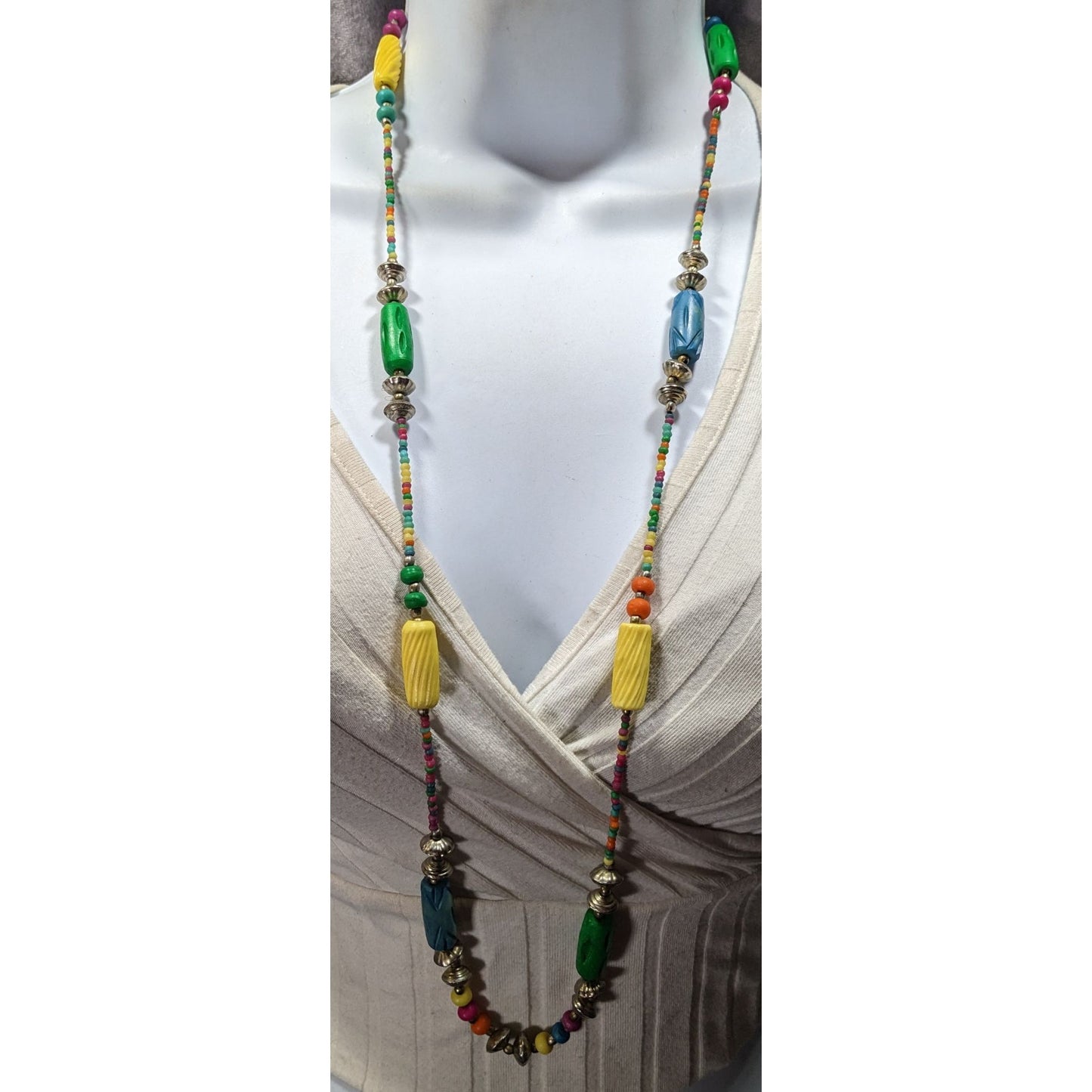 Vintage Retro Rainbow Handmade Beaded Necklace