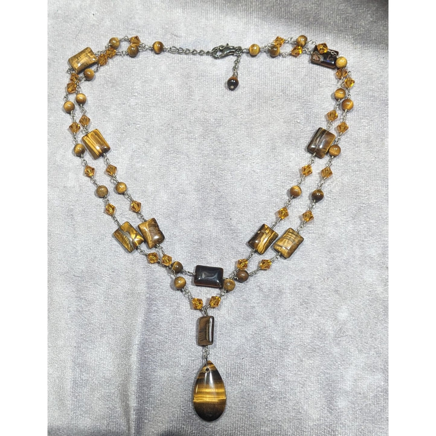 Tiger Eye And Glass Beaded Multilayer Pendant Necklace