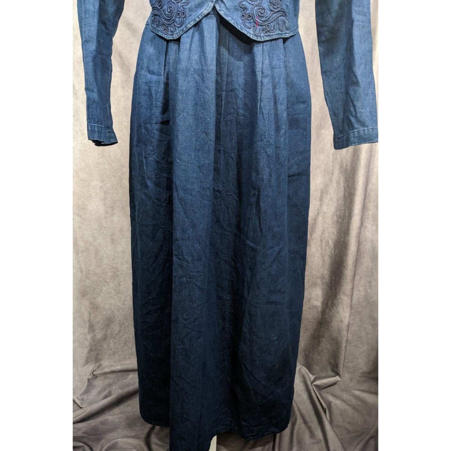 Vintage 90s Carol Anderson Denim Maxi Dress With Attached Vest