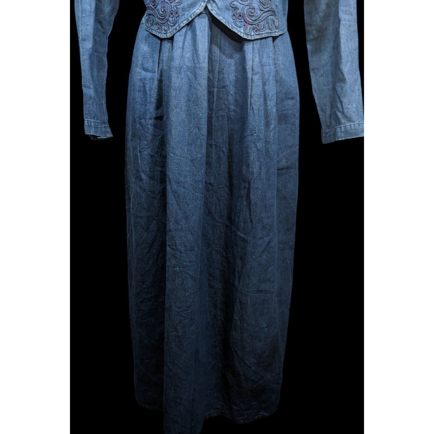 Vintage 90s Carol Anderson Denim Maxi Dress With Attached Vest