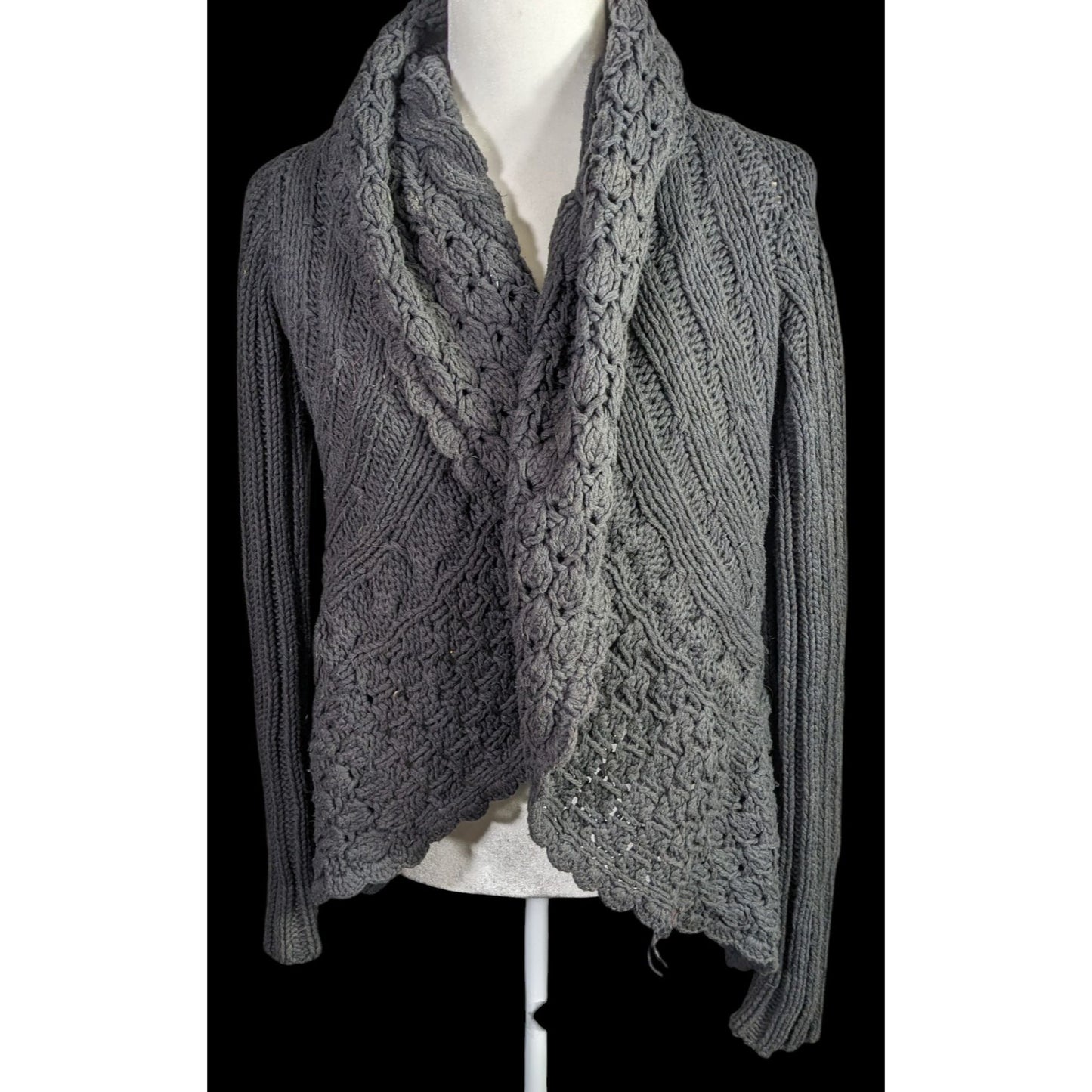 Gothic Floral Willi Smith Black Open-Knit Cardigan Sweater