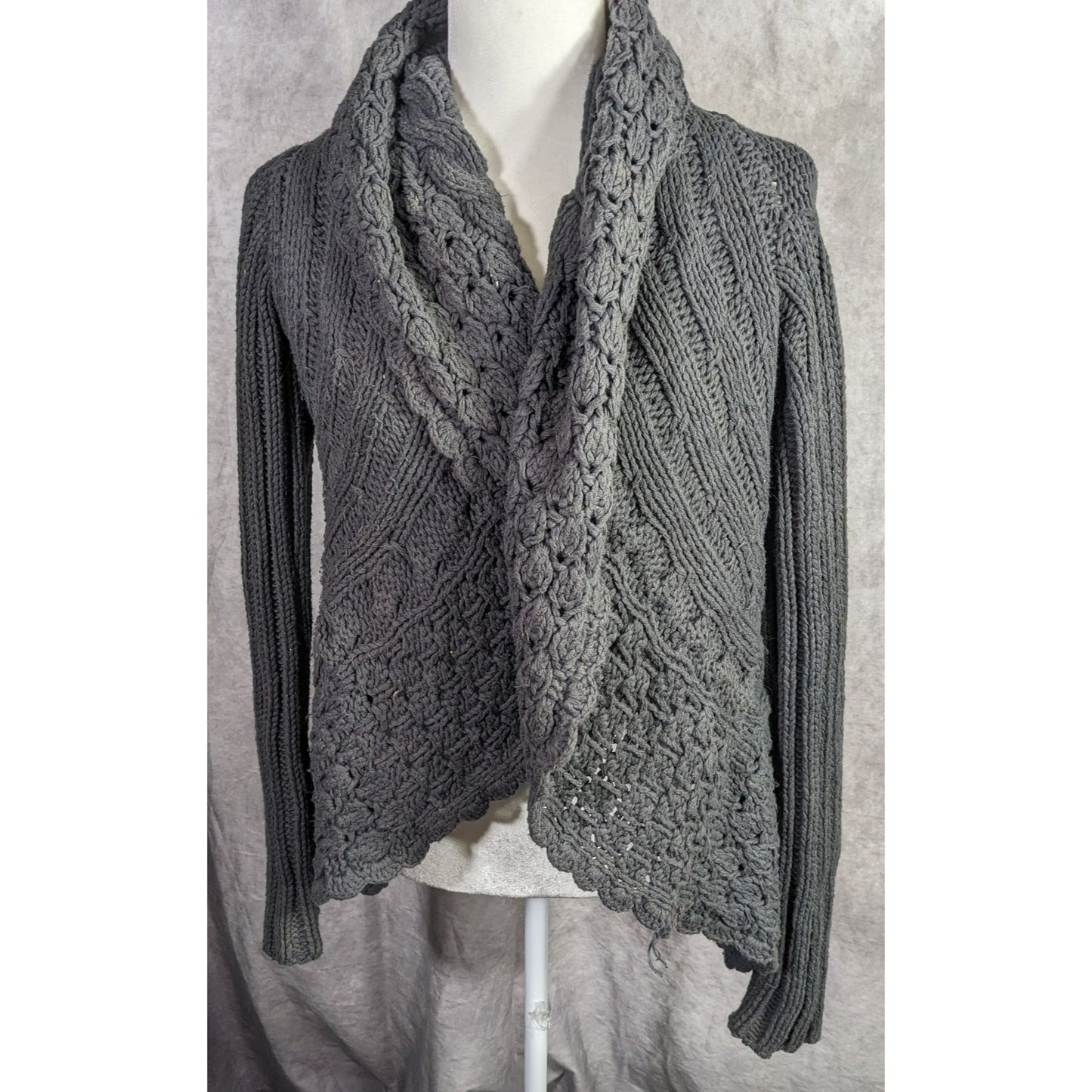 Gothic Floral Willi Smith Black Open-Knit Cardigan Sweater