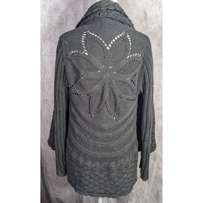 Gothic Floral Willi Smith Black Open-Knit Cardigan Sweater