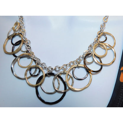 Geometric Multi Metallic Open Ring Charm Necklace
