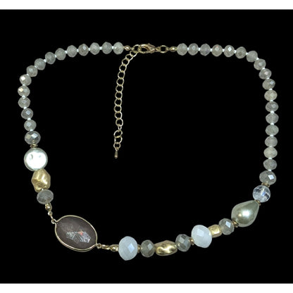Bohemian Glam Asymmetrical Glass And Metal Beaded Necklace