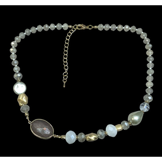 Bohemian Glam Asymmetrical Glass And Metal Beaded Necklace