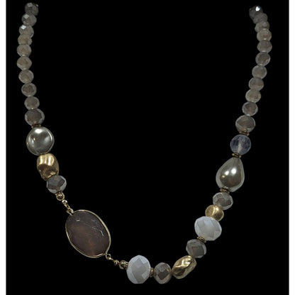 Bohemian Glam Asymmetrical Glass And Metal Beaded Necklace