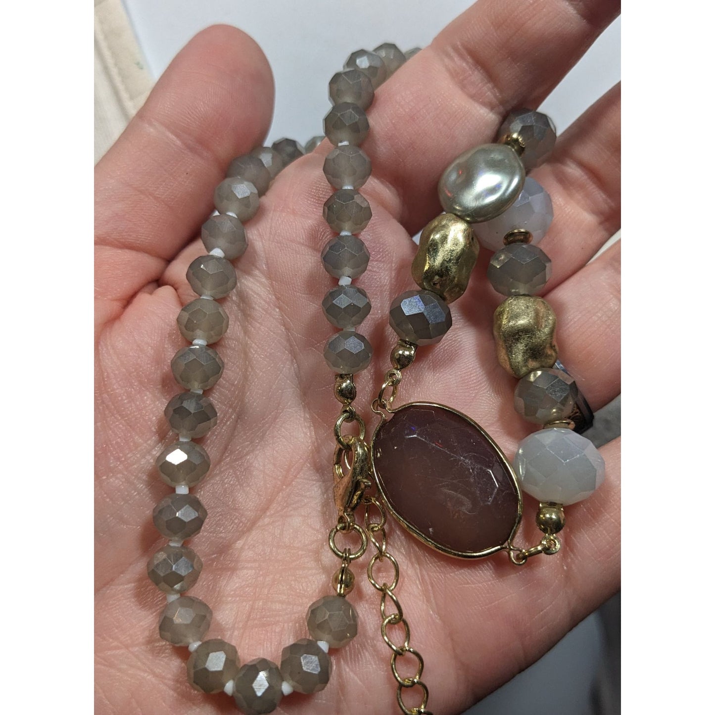 Bohemian Glam Asymmetrical Glass And Metal Beaded Necklace