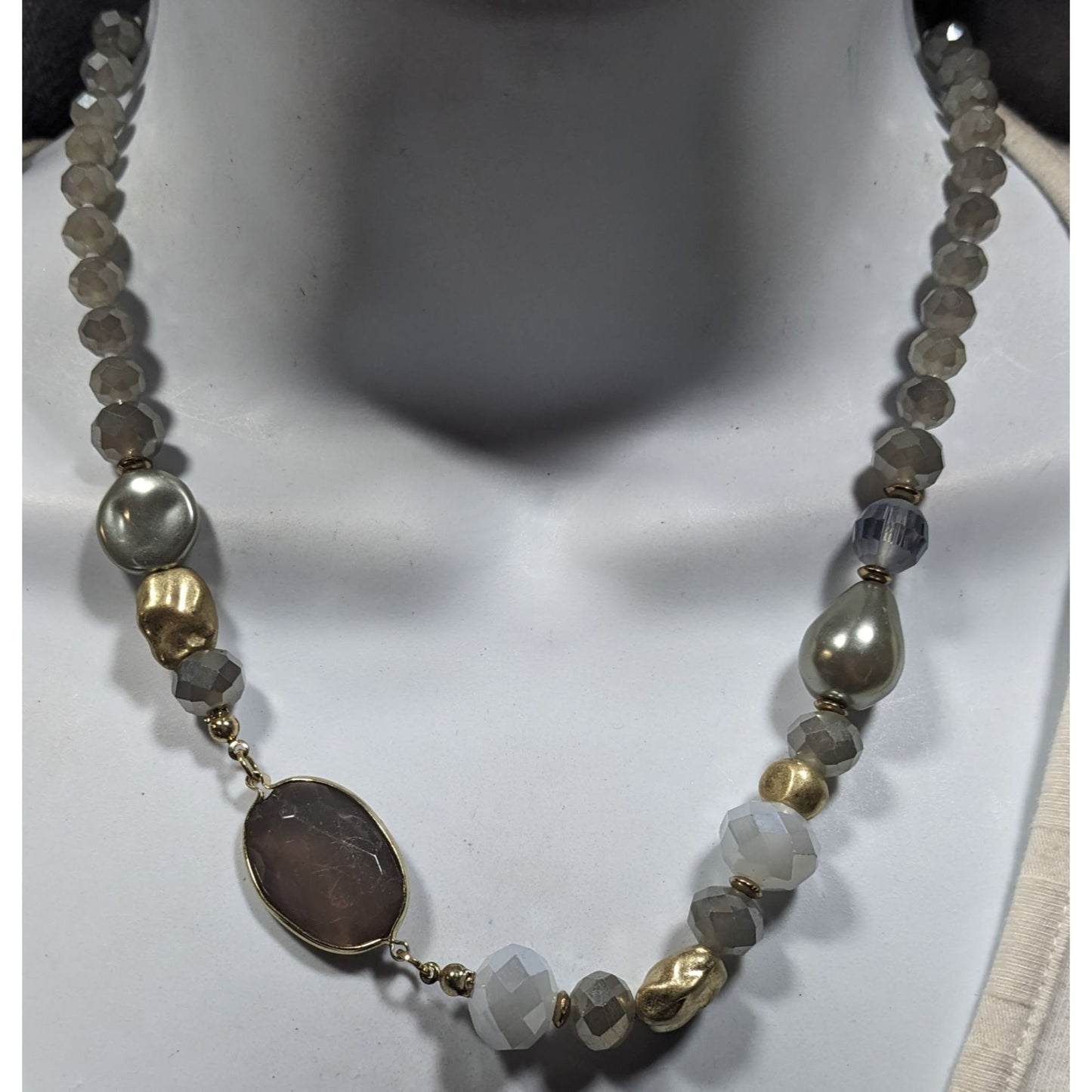 Bohemian Glam Asymmetrical Glass And Metal Beaded Necklace