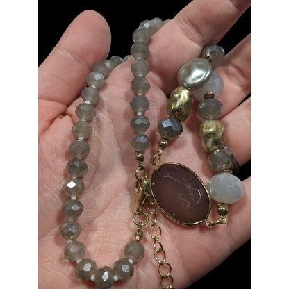 Bohemian Glam Asymmetrical Glass And Metal Beaded Necklace