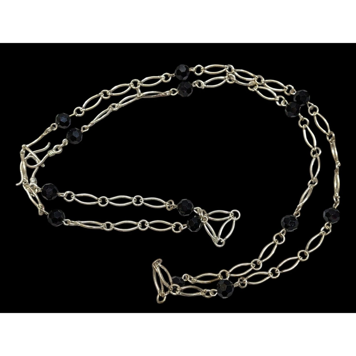 Unique Oval Chain Link Necklace With Black Glass Stations