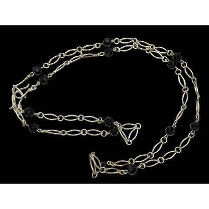 Unique Oval Chain Link Necklace With Black Glass Stations