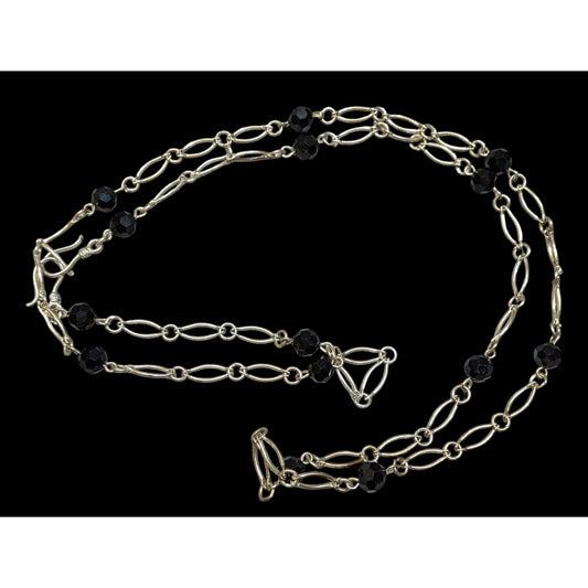 Unique Oval Chain Link Necklace With Black Glass Stations