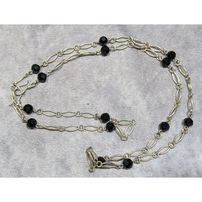 Unique Oval Chain Link Necklace With Black Glass Stations