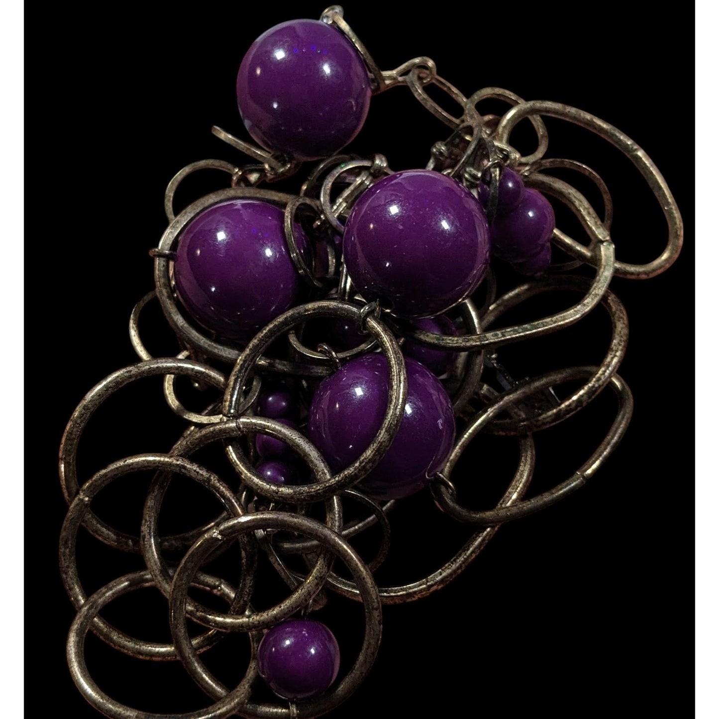 Chunky Silver Tone Chain Necklace With Purple Beads