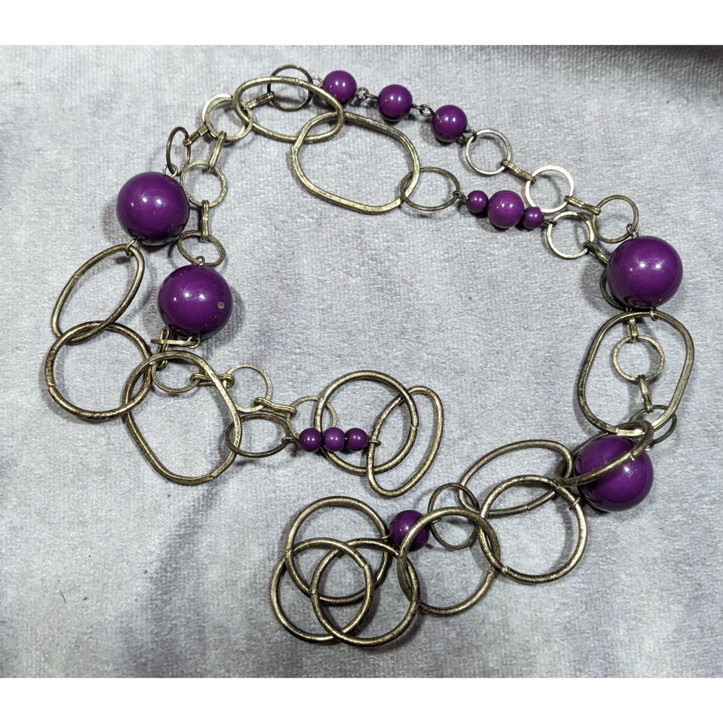 Chunky Silver Tone Chain Necklace With Purple Beads