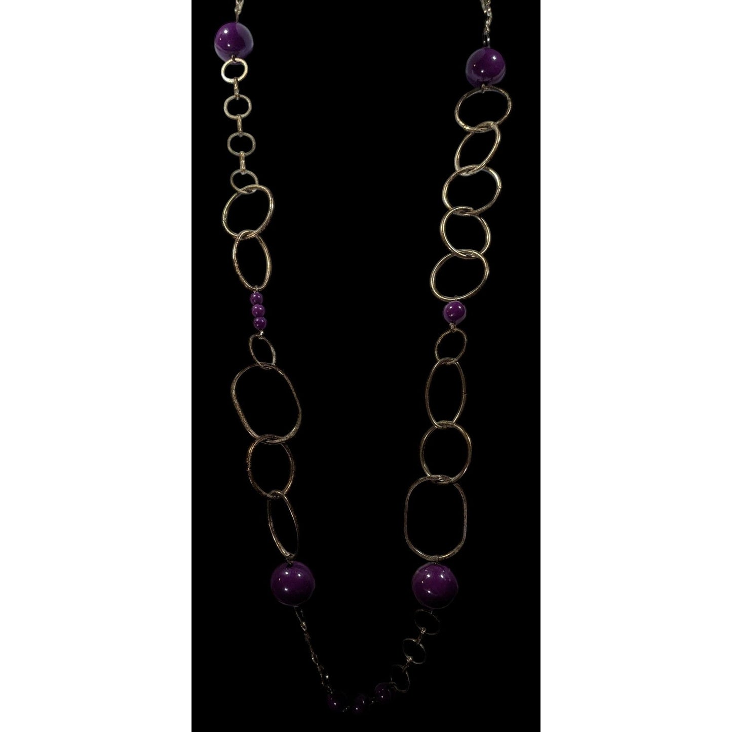 Chunky Silver Tone Chain Necklace With Purple Beads