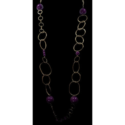Chunky Silver Tone Chain Necklace With Purple Beads