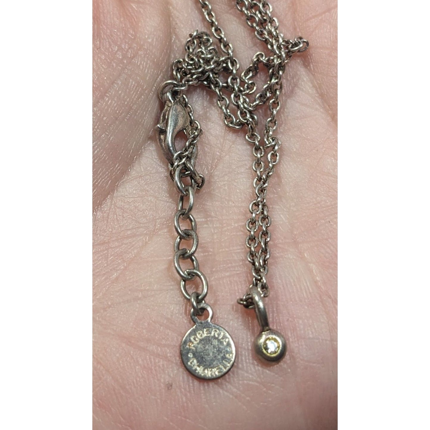 Roberta Chiarella Minimalist Silver Tone Rhinestone Pendant Necklace