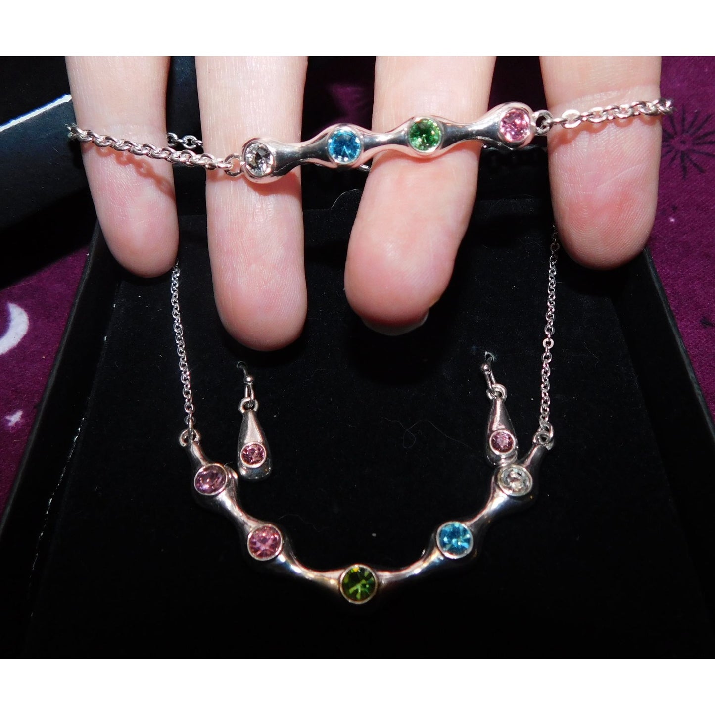 Rainbow Rhinestone Demi Parure (Necklace, Bracelet, Earrings)