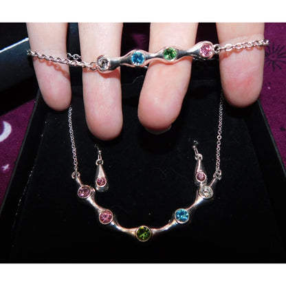 Rainbow Rhinestone Demi Parure (Necklace, Bracelet, Earrings)