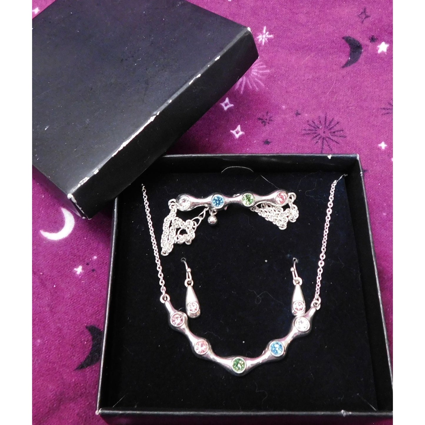 Rainbow Rhinestone Demi Parure (Necklace, Bracelet, Earrings)