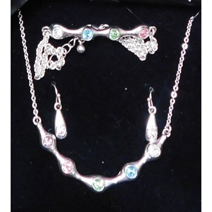 Rainbow Rhinestone Demi Parure (Necklace, Bracelet, Earrings)