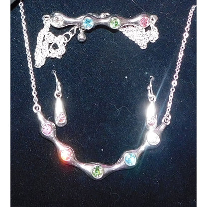 Rainbow Rhinestone Demi Parure (Necklace, Bracelet, Earrings)
