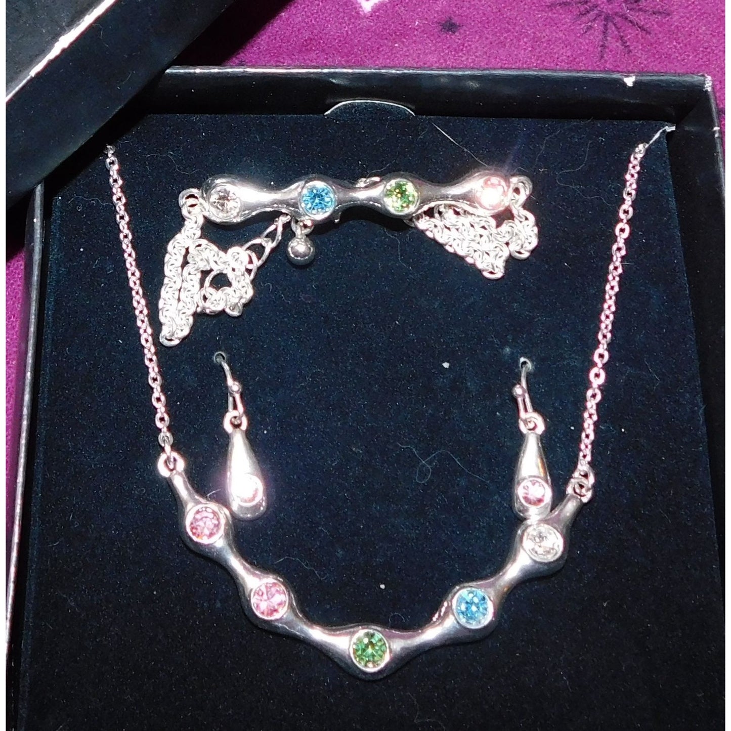 Rainbow Rhinestone Demi Parure (Necklace, Bracelet, Earrings)