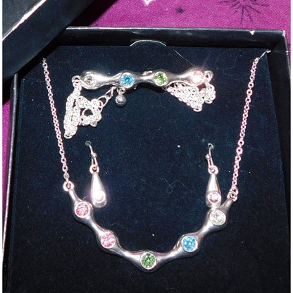 Rainbow Rhinestone Demi Parure (Necklace, Bracelet, Earrings)
