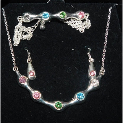 Rainbow Rhinestone Demi Parure (Necklace, Bracelet, Earrings)