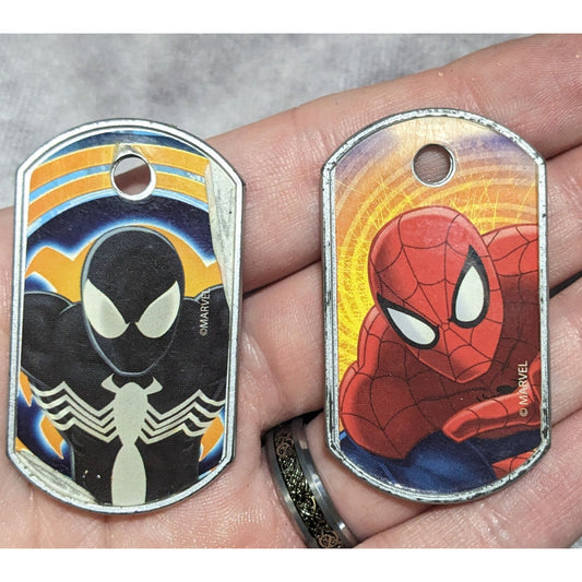 Y2K Geekcore Marvel Spider-Man Black Suit Plastic Dog Tag Pendant Set